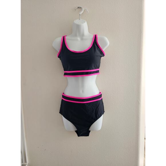 Blooming Jelly Black Pink high waisted two piece swim Women Size M - Picture 4 of 5